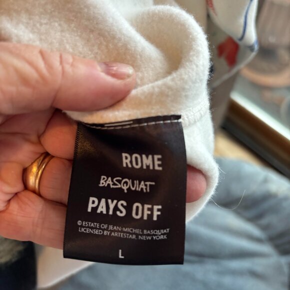 Rome Pays Off Artwork Collection Jean Michel Basquiat Graphic Men's Hoodie L - Picture 4 of 4